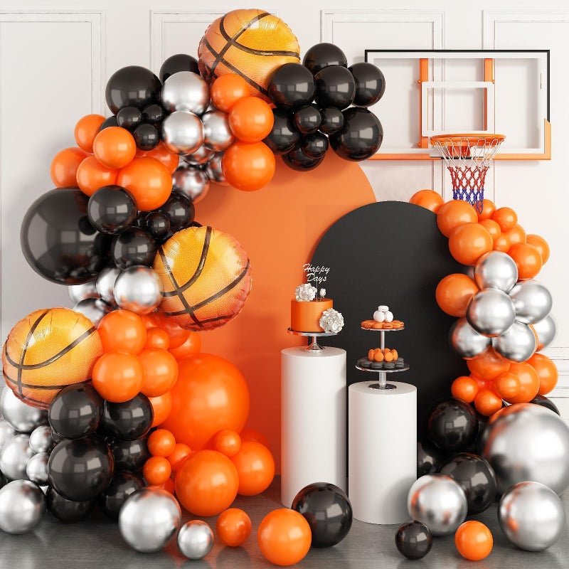 Sowide Basketball Balloons Garland Kit Orange Black Silver Metallic Balloons with Basketball Foil Balloons for Sports Theme Birthday Party Decorations - Image 3