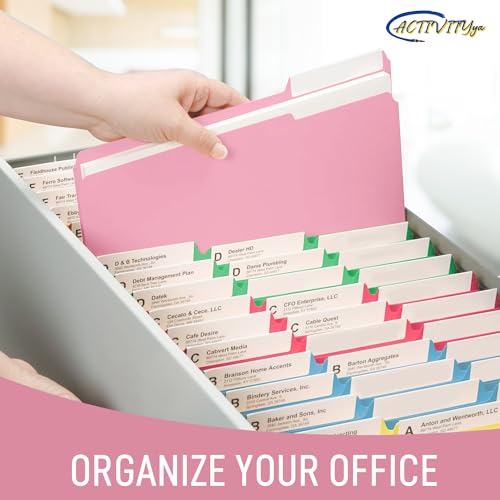 ACTIVITYYA Pink File Folders, 1/3-Cut Tabs, Letter Size, 12-Pack – Durable Office Filing Folders for Documents, Papers, and Organization - Image 4