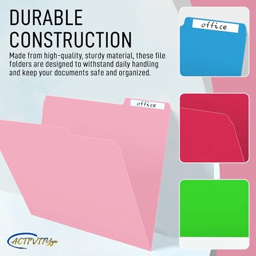 ACTIVITYYA Pink File Folders, 1/3-Cut Tabs, Letter Size, 12-Pack – Durable Office Filing Folders for Documents, Papers, and Organization - Image 5
