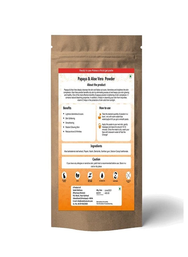 Veda5 Papaya & Aloe Vera Face Pack | Acne Reduction & Anti-Wrinkle | Promotes Radiant Glow | 100% Natural | Hydrates & Softens | 100g - Image 2