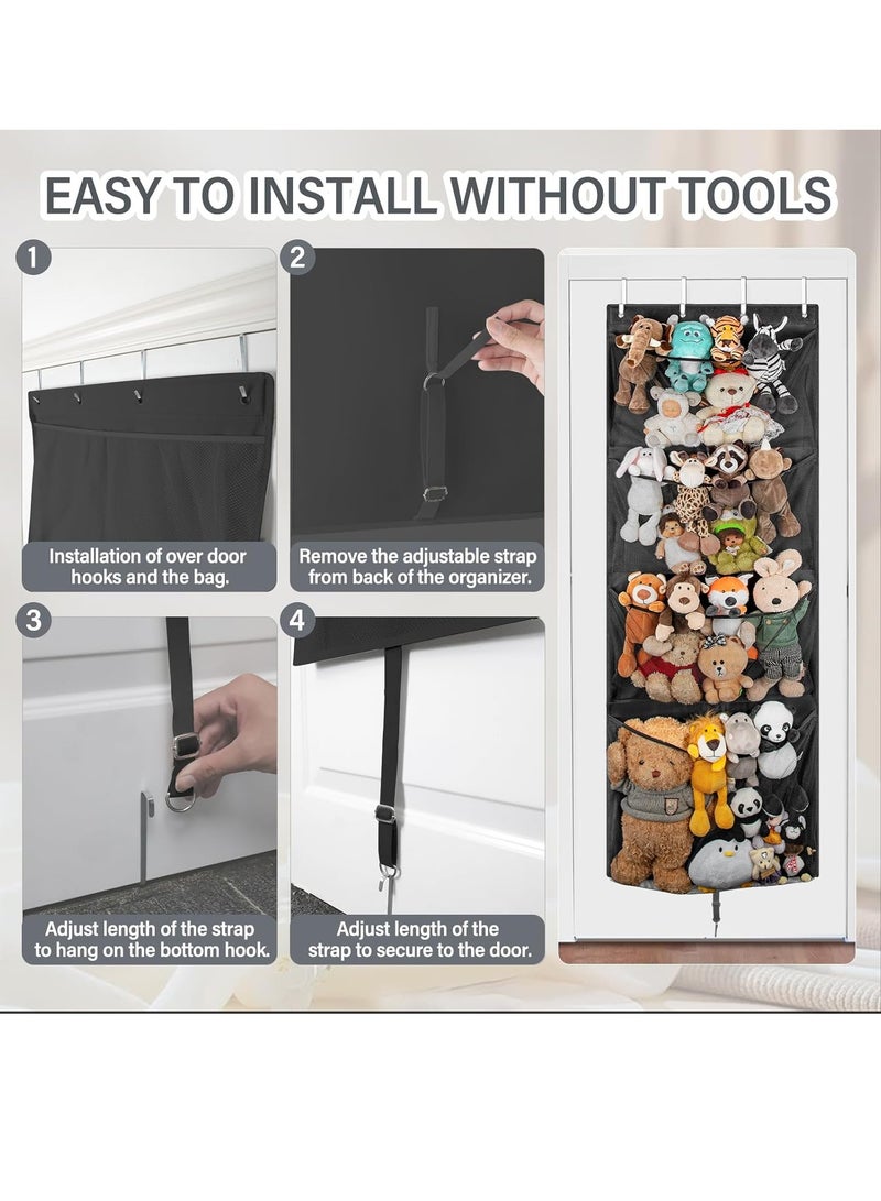 GUDOO حافظ على الألعاب المحشوة المعلقة، منظم كبير للألعاب المحشوة مع خطاف معدني، فكرة لحافظة ملحقات الأطفال لرياض الأطفال، حقيبة شبكية للدمى والدببة لغرفة الأطفال - Image 5