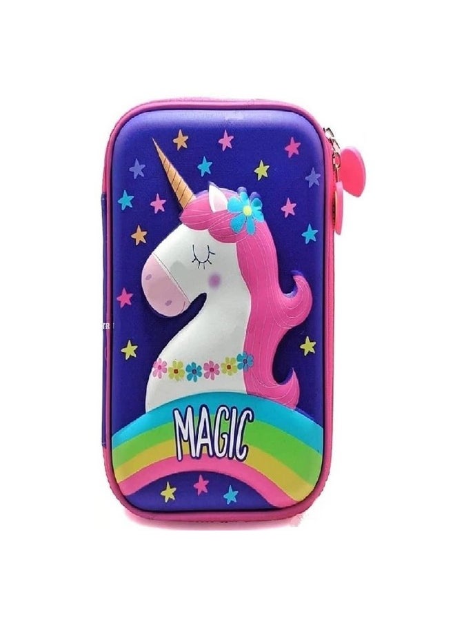 Famous Quality FAMOUS QUALITY Ethylene Vinyl Acetate (Eva) Premium Stylish Unicorn Owl Print Large Capacity Hardtop Eva Pencil Case Organizer School Kids Girls Women Pen Holder Pouch Multipurpose (Purple)  - Image 1
