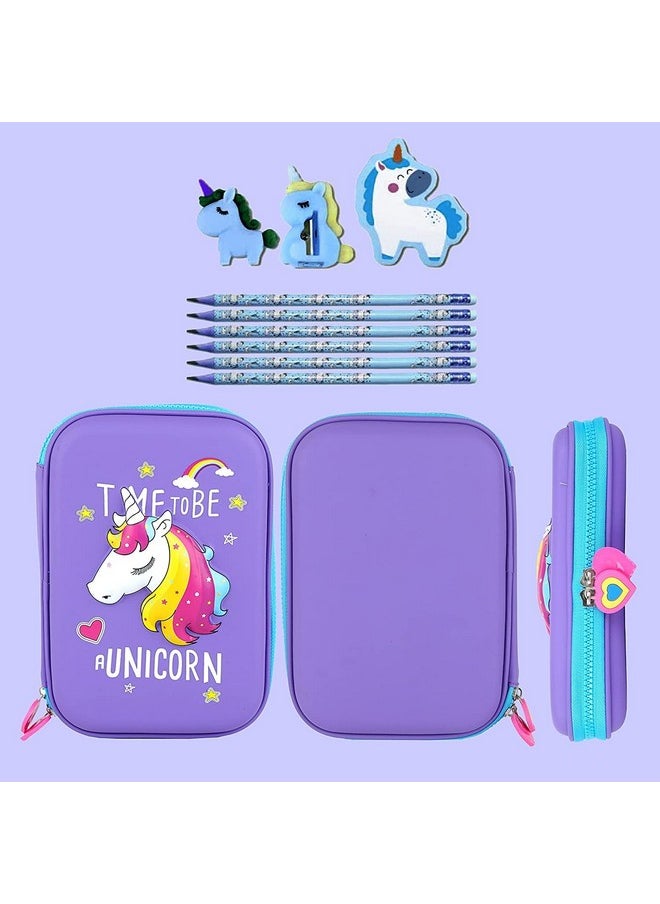 Famous Quality FAMOUS QUALITY Ethylene Vinyl Acetate (Eva) Premium Stylish Unicorn Owl Print Large Capacity Hardtop Eva Pencil Case Organizer School Kids Girls Women Pen Holder Pouch Multipurpose (Purple)  - Image 3