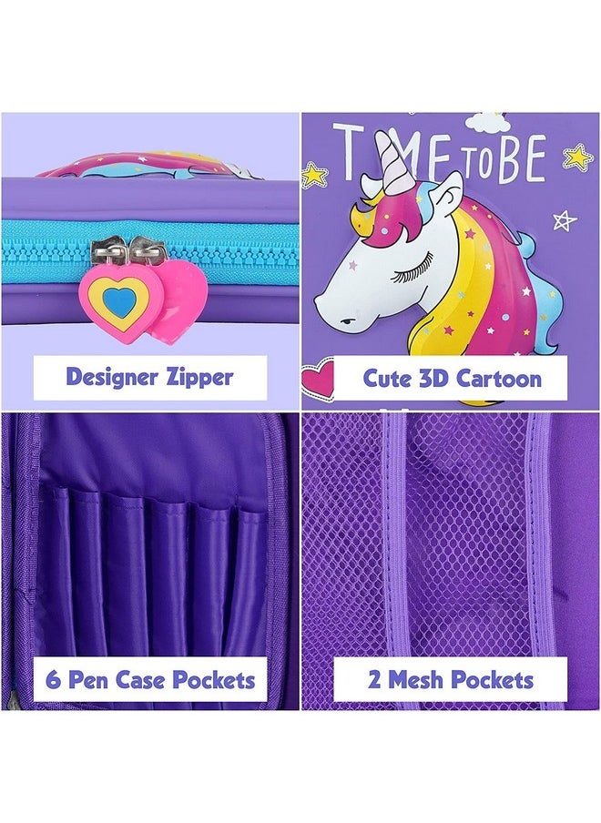 Famous Quality FAMOUS QUALITY Ethylene Vinyl Acetate (Eva) Premium Stylish Unicorn Owl Print Large Capacity Hardtop Eva Pencil Case Organizer School Kids Girls Women Pen Holder Pouch Multipurpose (Purple)  - Image 2
