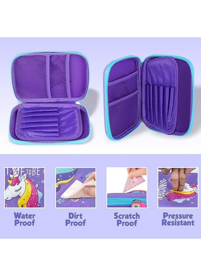 Famous Quality FAMOUS QUALITY Ethylene Vinyl Acetate (Eva) Premium Stylish Unicorn Owl Print Large Capacity Hardtop Eva Pencil Case Organizer School Kids Girls Women Pen Holder Pouch Multipurpose (Purple)  - Image 5