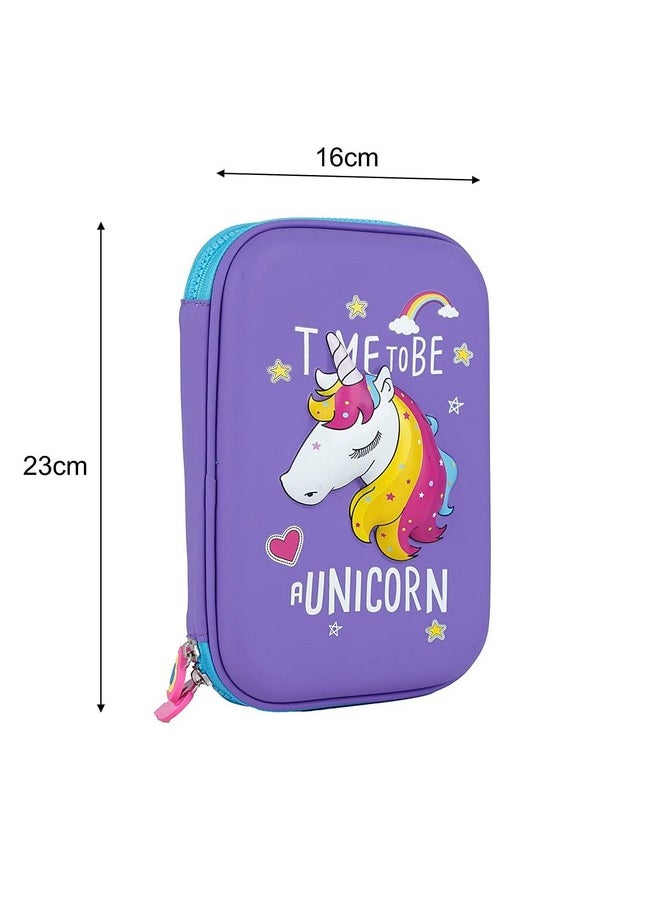 Famous Quality FAMOUS QUALITY Ethylene Vinyl Acetate (Eva) Premium Stylish Unicorn Owl Print Large Capacity Hardtop Eva Pencil Case Organizer School Kids Girls Women Pen Holder Pouch Multipurpose (Purple)  - Image 4