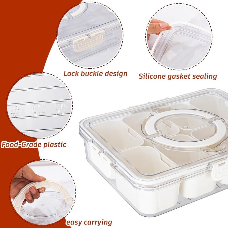 SEYROLIN Divided Serving Tray with Lid and Handle || Portable Snackle Box Charcuterie Container, Clear Snack Platter Organizer for Fruits, Candy, Nuts, Snacks - Travel & Picnics. - Image 4