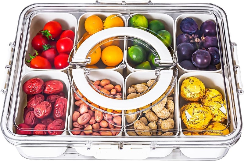 SEYROLIN Divided Serving Tray with Lid and Handle || Portable Snackle Box Charcuterie Container, Clear Snack Platter Organizer for Fruits, Candy, Nuts, Snacks - Travel & Picnics. - Image 1