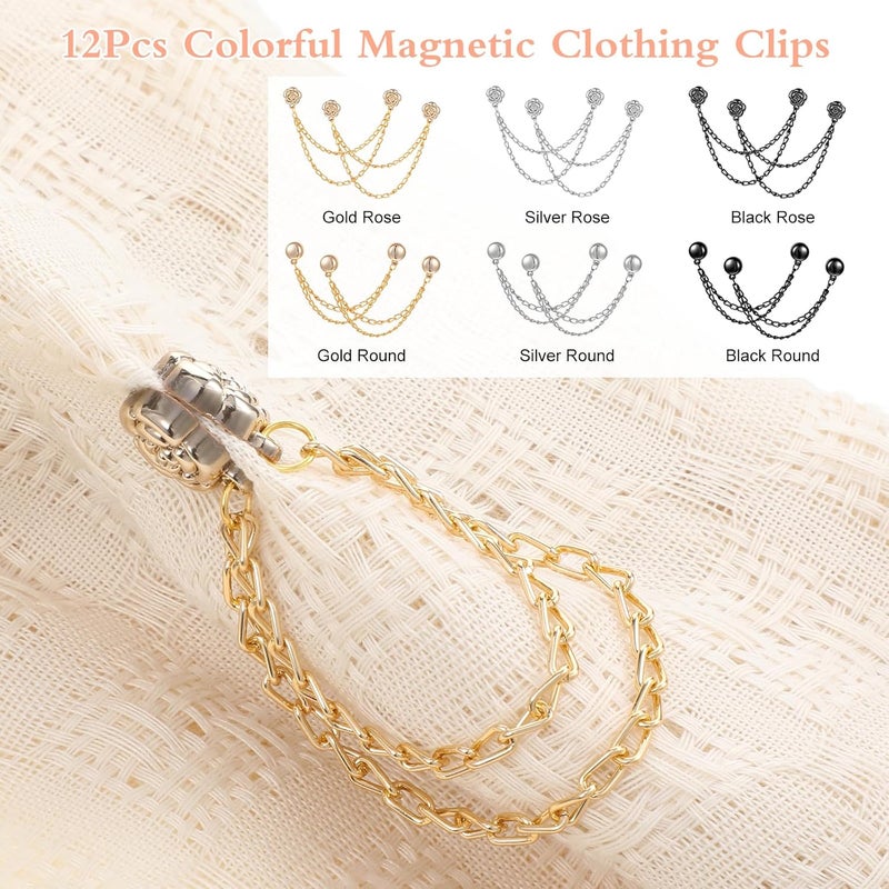 12 attached clips for clothing with attached buttons for shirt with chain to secure t-shirt, shorten, hijab hem, hats, scarves, clothing, long pants, legs, sleeves - Image 4