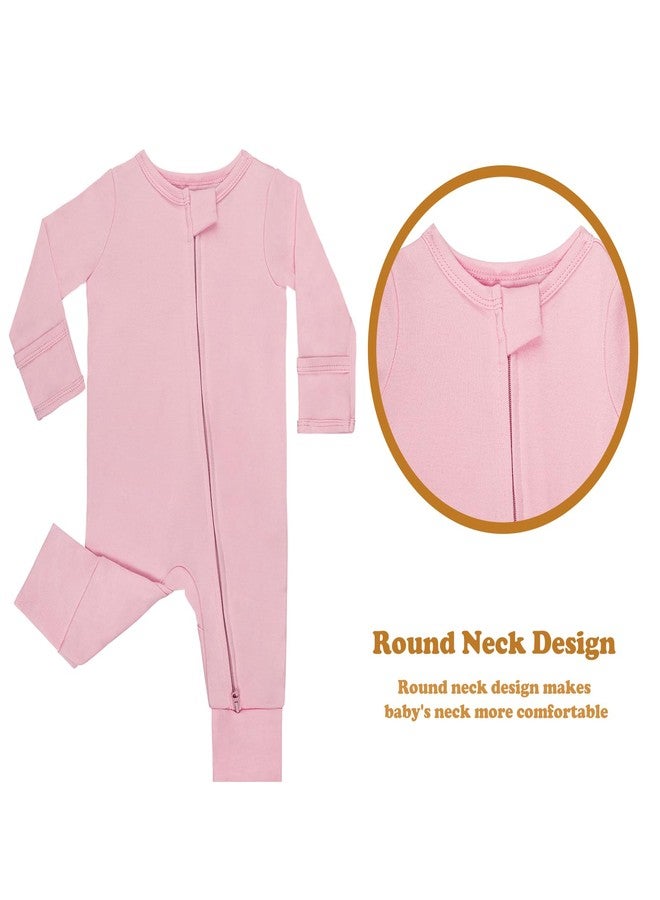 GUISBY Cotton Sleepers Footless Pajamas with Zipper and Mittens Long Sleeve Rompers for Baby Peach+Purple 18-24 Months - Image 2