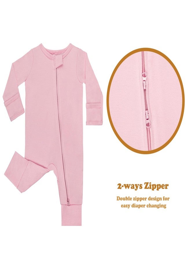 GUISBY Cotton Sleepers Footless Pajamas with Zipper and Mittens Long Sleeve Rompers for Baby Peach+Purple 18-24 Months - Image 5