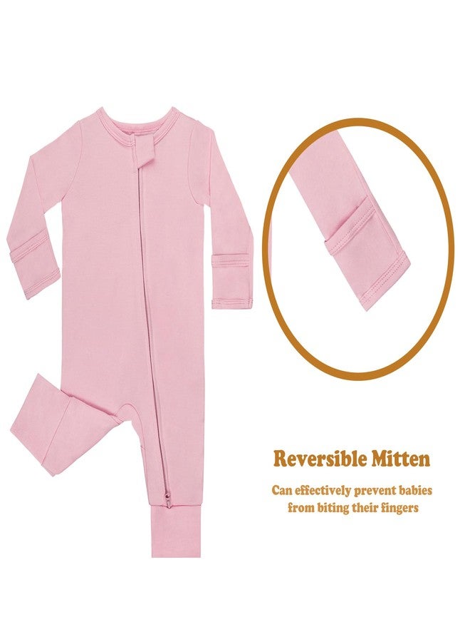 GUISBY Cotton Sleepers Footless Pajamas with Zipper and Mittens Long Sleeve Rompers for Baby Peach+Purple 18-24 Months - Image 3