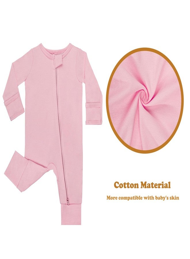 GUISBY Cotton Sleepers Footless Pajamas with Zipper and Mittens Long Sleeve Rompers for Baby Peach+Purple 18-24 Months - Image 4