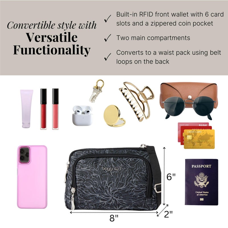 Baggallini Trifecta RFID Wallet Crossbody - 8"x6" Crossbody Bag for Women Convertible Fanny Pack Belt Bag - Image 4