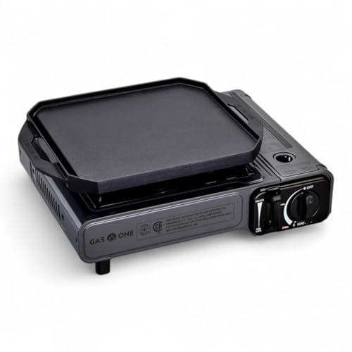GasOne GS-1000G-KIT Butane Gas Stove with Flat Top Griddle Included – Butane Grill Tent Stove Burners for Cooking for Camping, Kitchen – Diecast Aluminum with Non Stick Coating - Image 1