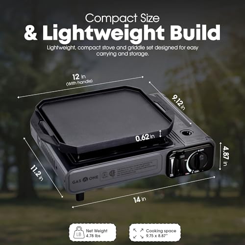 GasOne GS-1000G-KIT Butane Gas Stove with Flat Top Griddle Included – Butane Grill Tent Stove Burners for Cooking for Camping, Kitchen – Diecast Aluminum with Non Stick Coating - Image 3