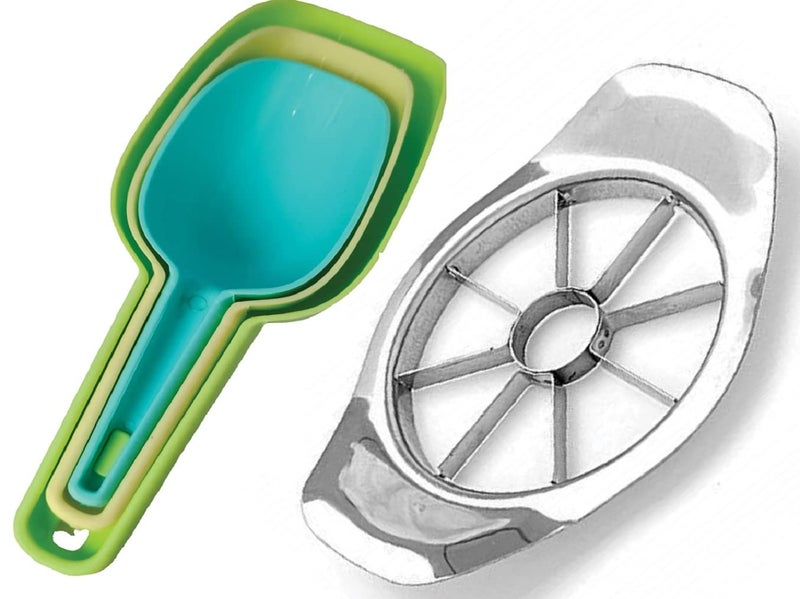 MOBDESK Stainless Steel Apple Cutter with 8 Blades Fruit Slicer Kitchen Accessories Ultra-Sharp,Fruit Cutter 3pcs Nesting Multi-Purpose Plastic Shovel Spoons,Measuring Scoop (O-9658) - Image 1