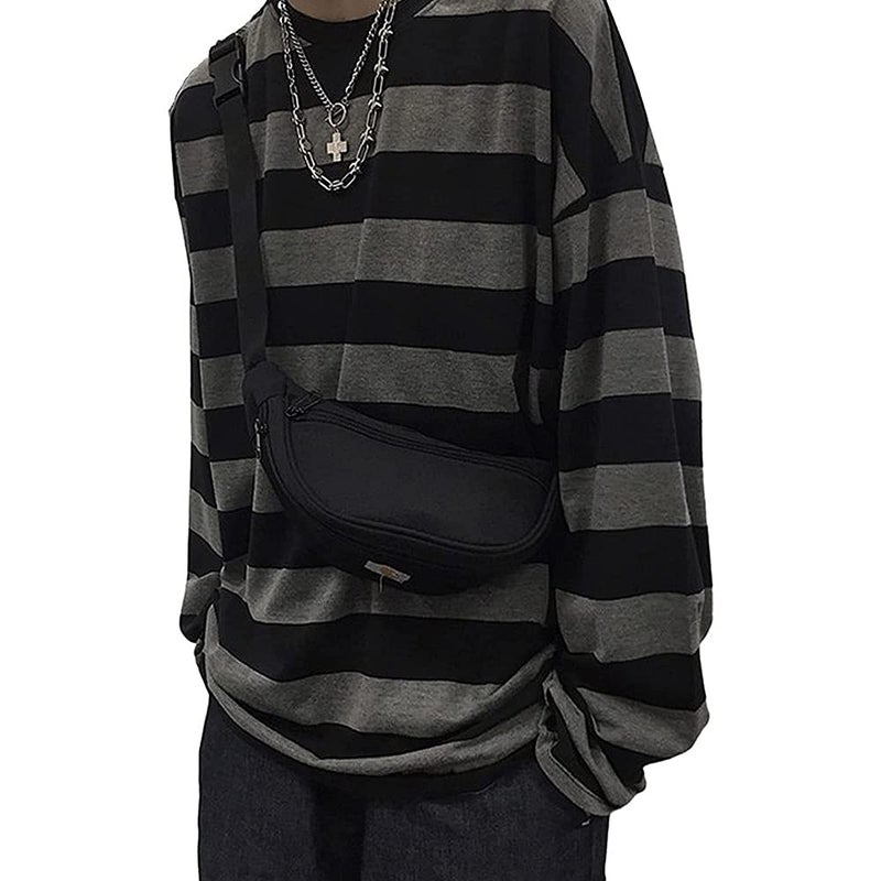 POHADON Striped Crewneck Long-Sleeve T-Shirt Alt Pullover Emo Shirt Punk Japanese Harajuku Streetwear - Image 1