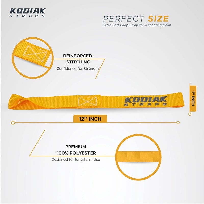 KODIAK STRAPS Soft Loop Tie Down - 1 x 12 inches - 4,500 lb Load Capacity - Orange 6 Pack - Image 2