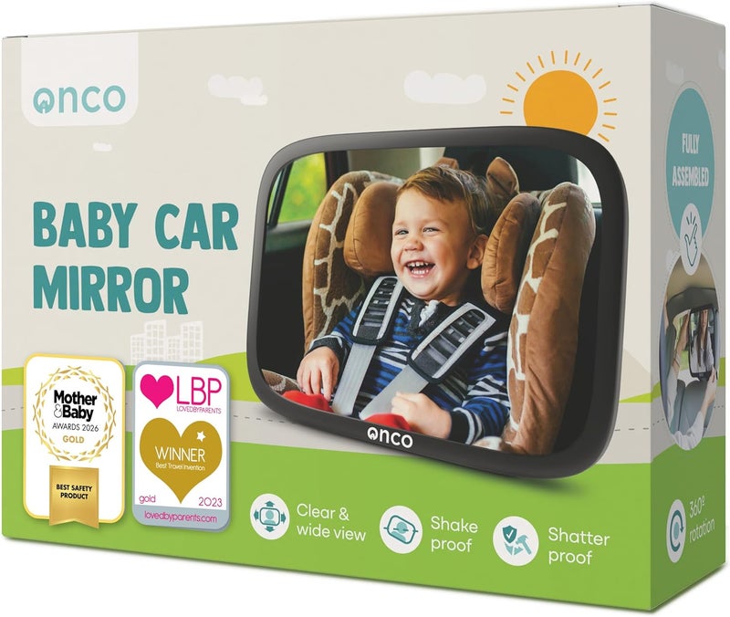 Onco 360° Baby Car Mirror - 2025 Comparison Winner, 100% Shatterproof & Non-Slip, 2024 & 2023 Award Winning, Clear Field of View, Mirror Car Baby Rear Seat (17.5 x 24.5 cm) - Image 1