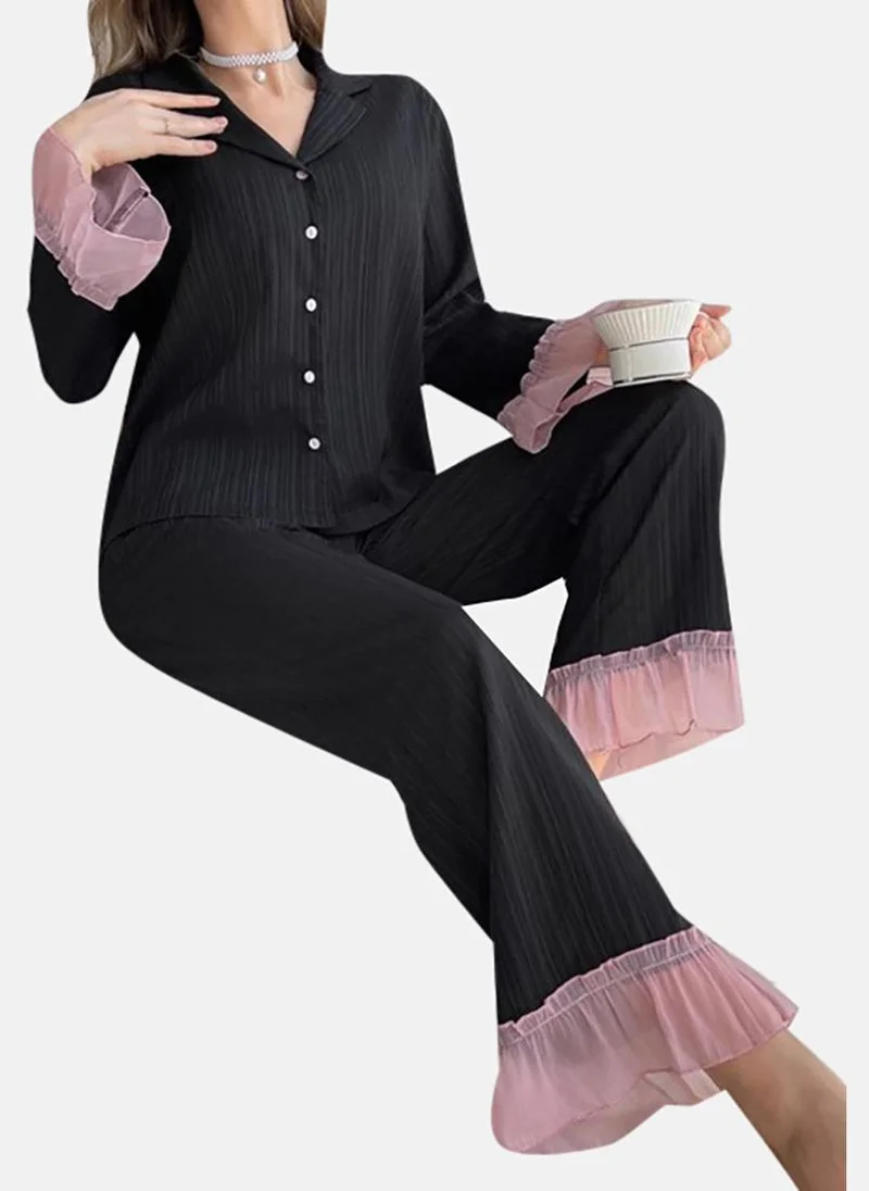 YUNIQEE Black Solid Pyjamas & Shirt