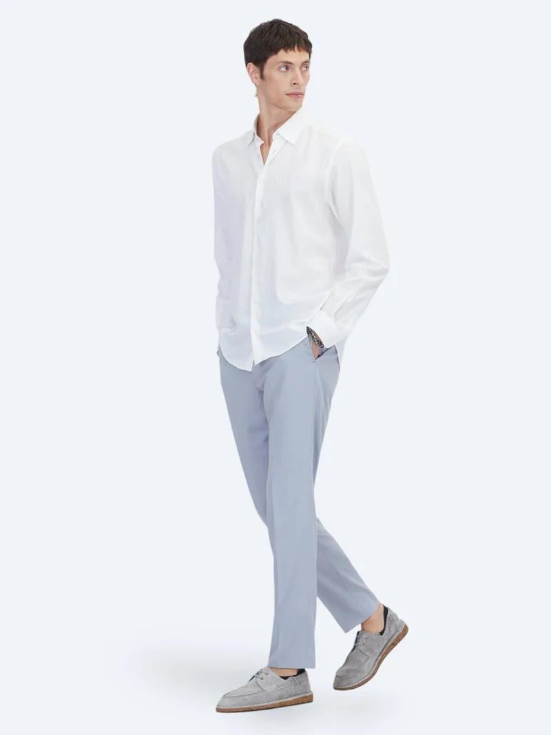 Kip White Plain Regular Fit Long Weaving Classical 100% Cotton Shirt