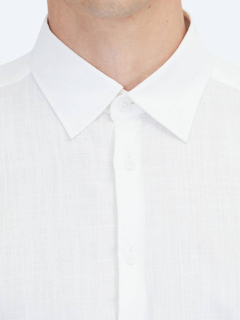 Kip White Plain Regular Fit Long Weaving Classical 100% Cotton Shirt - Image 5