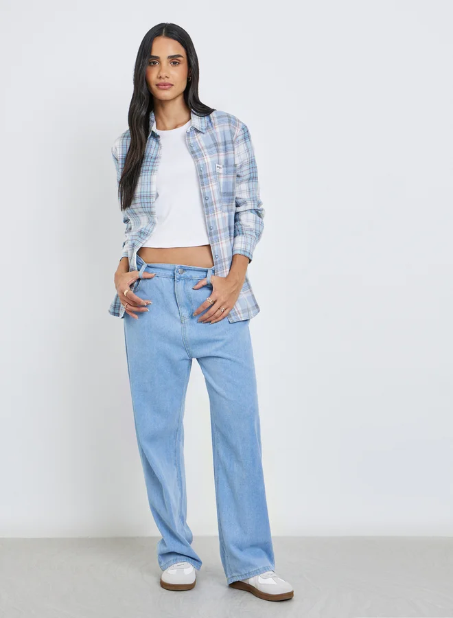 Styli Styli Contrast Checked Print Oversized Shirt