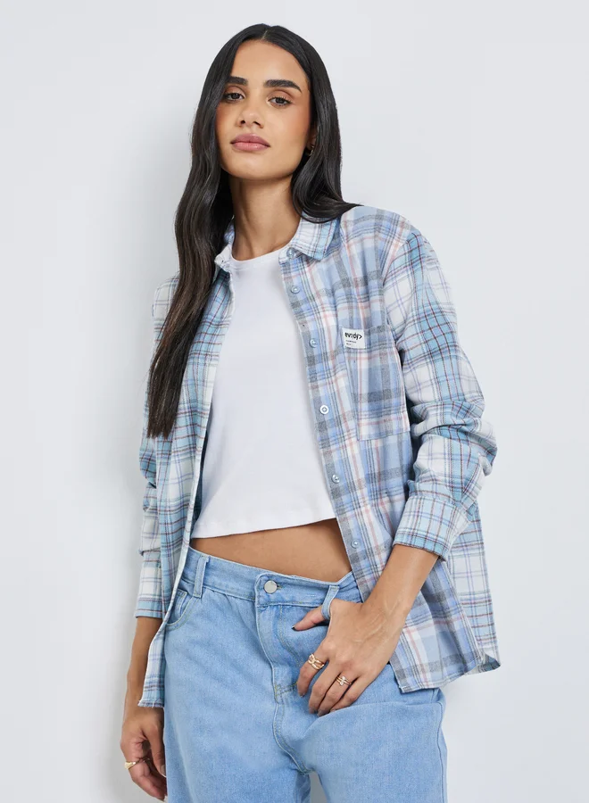 Styli Styli Contrast Checked Print Oversized Shirt