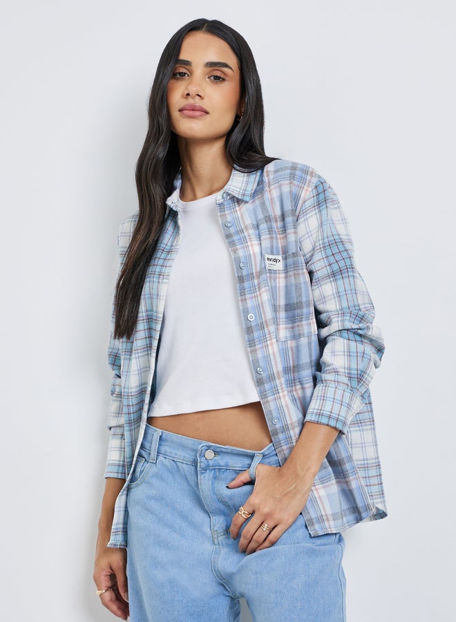 ستايلي قميص واسع بطبعة مربعات متباينة - Image 1