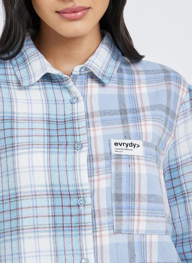 ستايلي Styli Contrast Checked Print Oversized Shirt