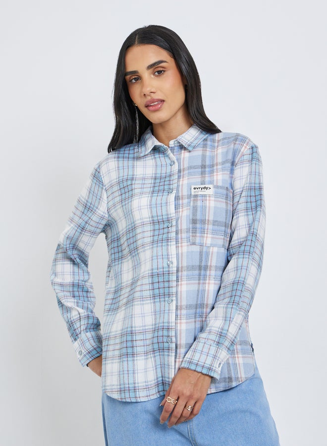 ستايلي قميص واسع بطبعة مربعات متباينة - Image 3