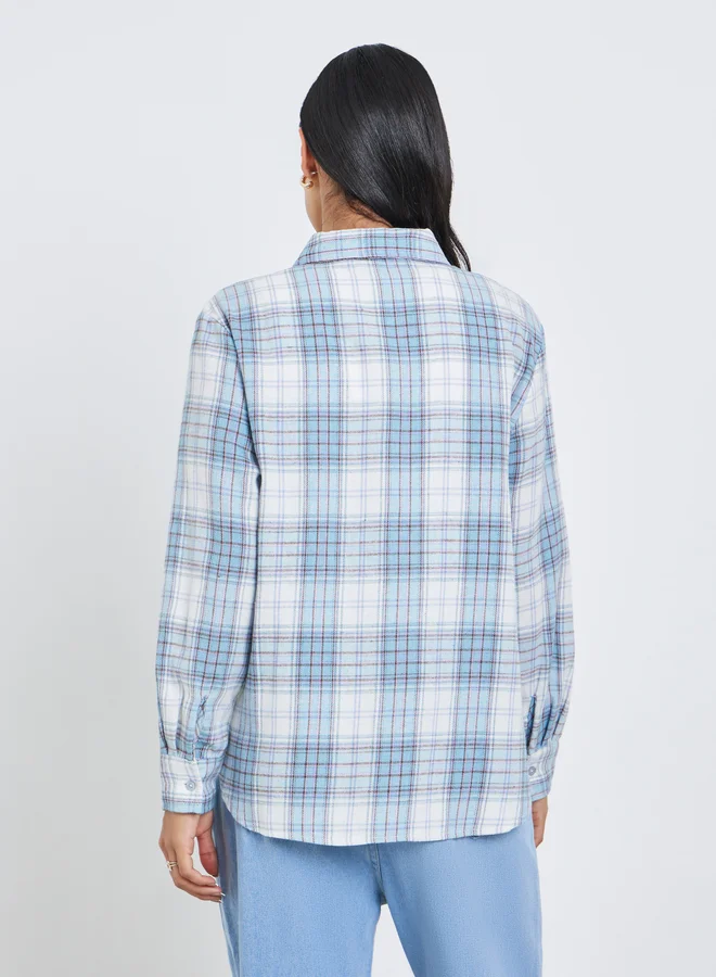 ستايلي Styli Contrast Checked Print Oversized Shirt