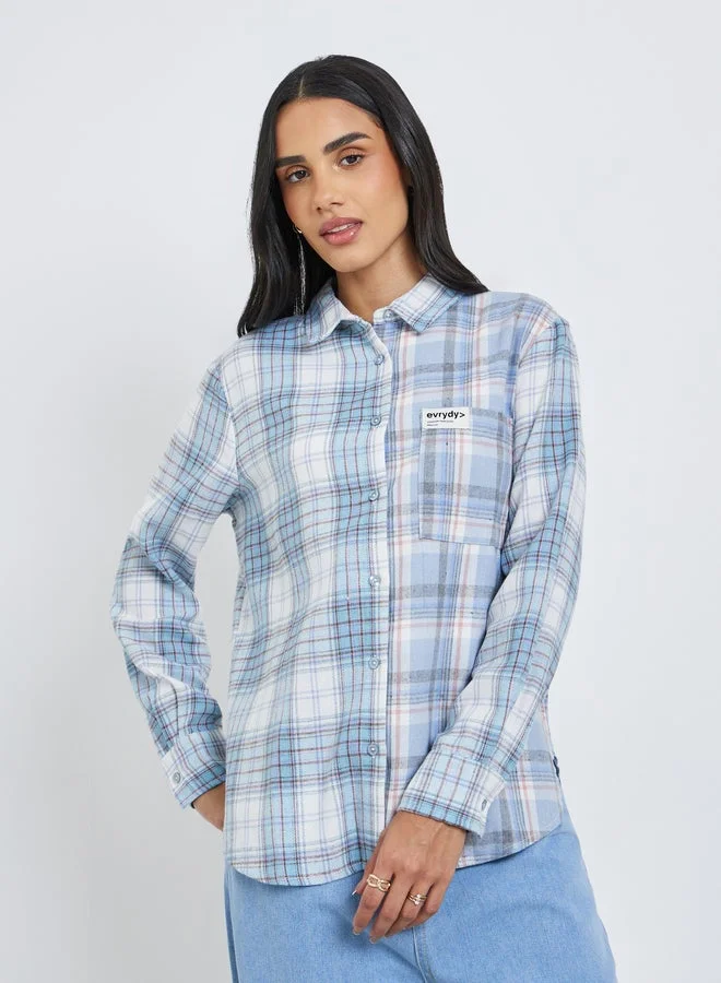 ستايلي قميص واسع بطبعة مربعات متباينة