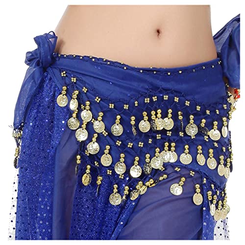 Lauthen.S 128 Coins Belly Dance Hip Scarf Tribal Belt Halloween Genie Costume Accessory Royal Blue - Image 2