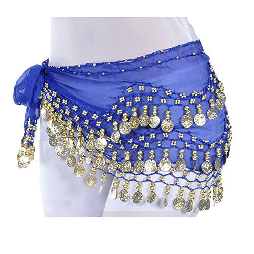 Lauthen.S 128 Coins Belly Dance Hip Scarf Tribal Belt Halloween Genie Costume Accessory Royal Blue - Image 3