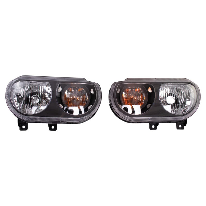 TRQ 2 Piece Headlight Assembly Set Performance Halogen Black Bezel Driver Passenger Side Compatible with Dodge Challenger 20082014 CH2518137 CH2519137