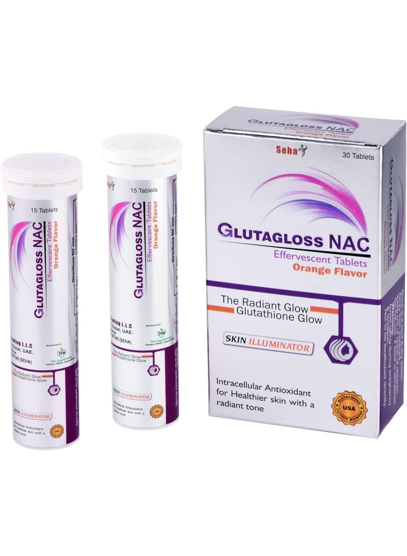 Seha Glutagloss NAC Orange Flavour, 30 Effervescent Tablets – Japanese L-Glutathione, Vitamin C & NAC for Skin Brightening & Antioxidant Support - Image 3