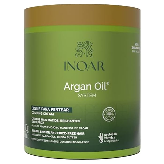INOAR Argan Oil Combing Cream Creme de Pentear with Jojoba & Cocoa Butter for Deep Hydration & Smoothing, 17.6 Fl Oz - Image 1