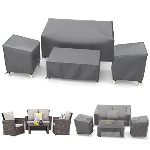 STARTWO Outdoor Waterproof Patio Furniture Covers 4-Piece Set for Chairs, Loveseat and Coffee Table, Heavy Duty 600D, Grey - Image 1