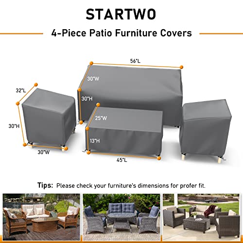 STARTWO Outdoor Waterproof Patio Furniture Covers 4-Piece Set for Chairs, Loveseat and Coffee Table, Heavy Duty 600D, Grey - Image 2