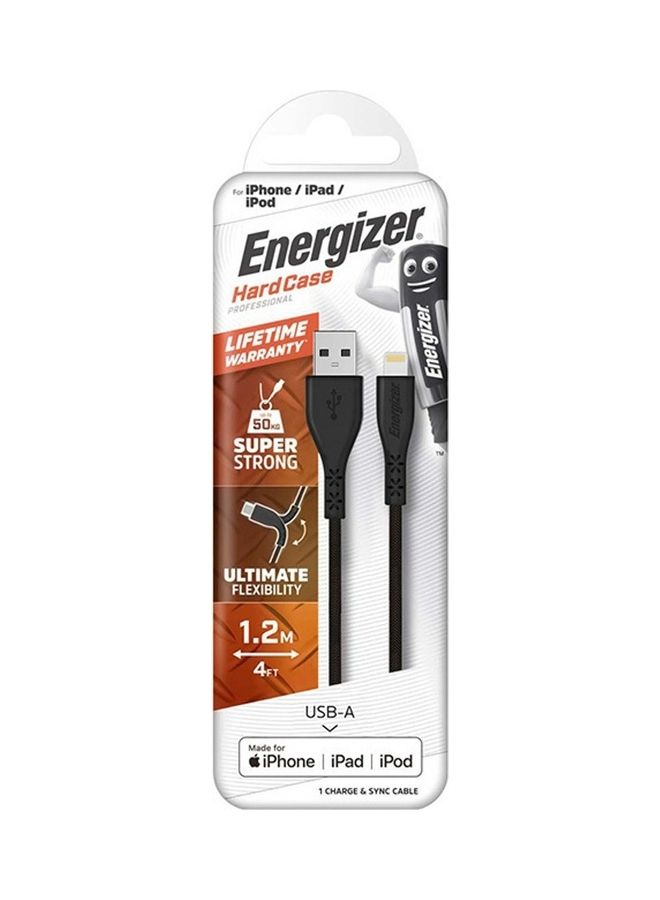 Energizer Hardcase Metal Braided USB-A To Lightning Cable With Lifetime Warranty, Mfi Certified, Heavy Duty, High-Speed Data Transfer Rate, 1.2M Black - Image 2