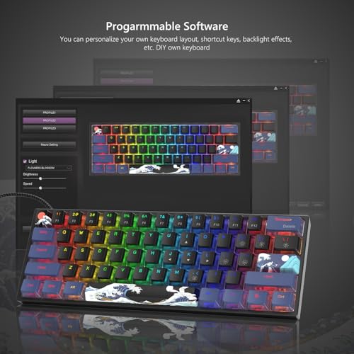 Womier لوحة مفاتيح وومير 60% للألعاب، WK61 V2 لوحة مفاتيح ميكانيكية سلكية كريمية، لوحة مفاتيح RGB قابلة للتبديل مع مفاتيح PBT للاعبين على أجهزة الكمبيوتر - مفتاح أحمر خطي POM (أسود كاناغاوا) - Image 4