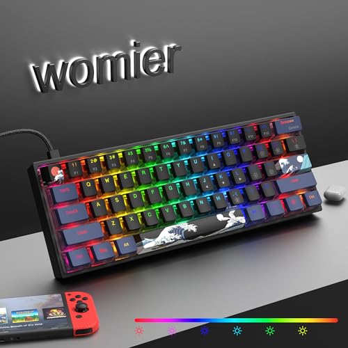 Womier لوحة مفاتيح وومير 60% للألعاب، WK61 V2 لوحة مفاتيح ميكانيكية سلكية كريمية، لوحة مفاتيح RGB قابلة للتبديل مع مفاتيح PBT للاعبين على أجهزة الكمبيوتر - مفتاح أحمر خطي POM (أسود كاناغاوا) - Image 5