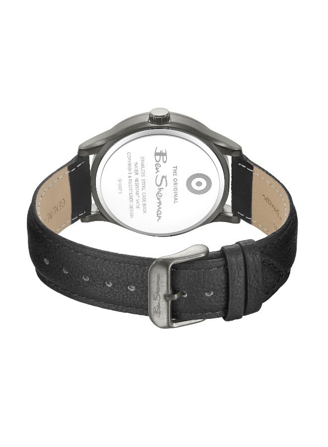 Ben Sherman St Albans Green Dial Black Genuine Leather Strap Multifunction Watch for Men, 43.5mm - Image 3