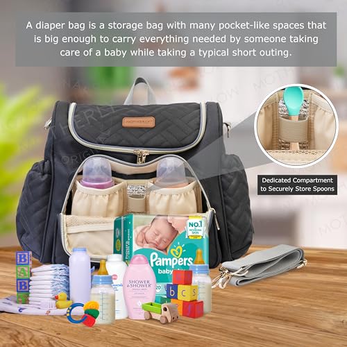 Motherly 2 Compartments Diaper Quilted Diaper Bag for Mothers for Travel with Changing Mat - Spacious Baby Bag with Multi-Pocket Design | Maternity Bags for Mother and Baby (Black), 14 Litres - Image 4