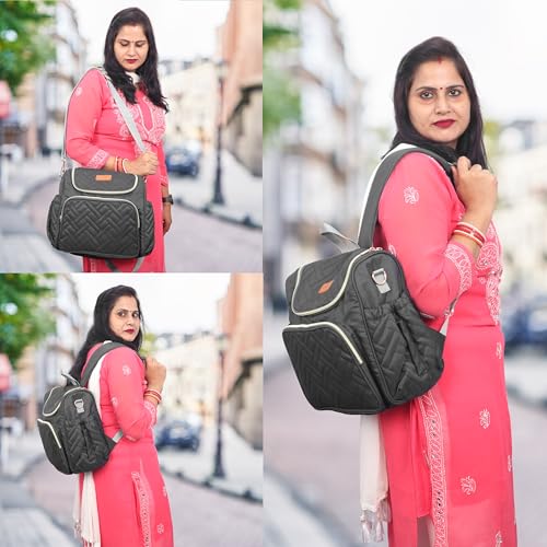 Motherly 2 Compartments Diaper Quilted Diaper Bag for Mothers for Travel with Changing Mat - Spacious Baby Bag with Multi-Pocket Design | Maternity Bags for Mother and Baby (Black), 14 Litres - Image 3