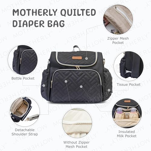 Motherly 2 Compartments Diaper Quilted Diaper Bag for Mothers for Travel with Changing Mat - Spacious Baby Bag with Multi-Pocket Design | Maternity Bags for Mother and Baby (Black), 14 Litres - Image 2