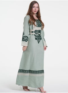البنت الشرقية جلابية نسائية مطرزة مع حزام على الخسر  - Image 2