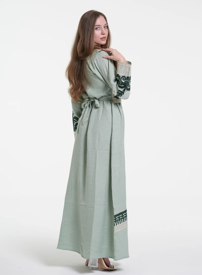AL BENT AL SHARQIEH green printed jalabiya dress  | Best Price UAE
